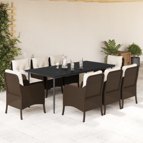 Set comedor para jardín 9 pzas y cojines ratán sintético marrón de , Conjuntos de jardín - Ref: Foro24-3211940, Precio: 936,9...