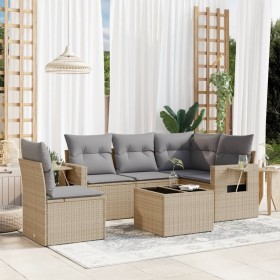 Garden sofa set with cushions 6 pieces beige synthetic rattan by , Garden sets - Ref: Foro24-3220178, Price: 431,68 €, Discou...