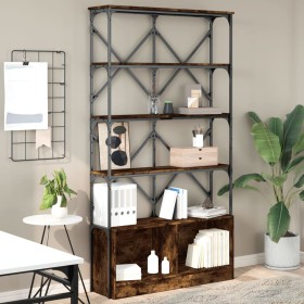 Engineered wood and metal smoked oak shelf 100x26x180cm by , Bookcases and shelves - Ref: Foro24-845428, Price: 110,99 €, Dis...