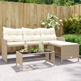 L-shaped garden sofa with beige PE rattan table and cushions by , Outdoor sofas - Ref: Foro24-365575, Price: 291,99 €, Discou...