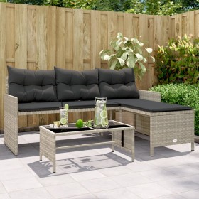 L-shaped garden sofa with table and light gray PE rattan cushions by , Outdoor sofas - Ref: Foro24-365577, Price: 245,24 €, D...