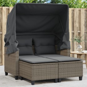 2-Sitzer-Gartensofa mit Markise und grauen PE-Rattanhockern von , Outdoor-Sofas - Ref: Foro24-365783, Preis: 443,99 €, Rabatt: %