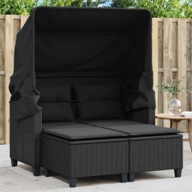 2-Sitzer-Gartensofa mit Markise und schwarzen PE-Rattanhockern von , Outdoor-Sofas - Ref: Foro24-365781, Preis: 387,99 €, Rab...