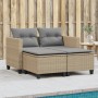 2-Sitzer-Gartensofa mit Markise und beigefarbenen PE-Rattanhockern von , Outdoor-Sofas - Ref: Foro24-365795, Preis: 288,94 €,...