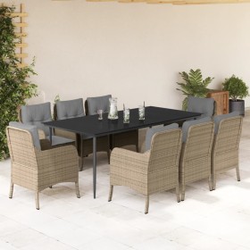 9-teiliges Garten-Essset mit beigen Kissen aus synthetischem Rattan von , Gartensets - Ref: Foro24-3211982, Preis: 996,99 €, ...