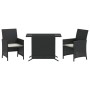 Table and chairs with cushions 3 pieces black synthetic rattan by , Garden sets - Ref: Foro24-365116, Price: 201,95 €, Discou...