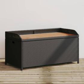 Bench with storage acacia wood PE rattan black 100x50x52 cm by , garden benches - Ref: Foro24-365949, Price: 139,99 €, Discou...