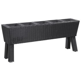 Blumenbeet mit Beinen, 5 Töpfe, schwarzes synthetisches Rattan, 118 x 25 x 50 cm von vidaXL, Töpfe und Pflanzgefäße - Ref: Fo...