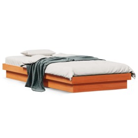 LED bed frame solid pine wood wax brown 100x200cm by , Beds and slatted bases - Ref: Foro24-844412, Price: 98,28 €, Discount: %