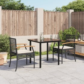 3-teilige Garten-Essgruppe mit schwarzen Kissen aus synthetischem Rattan von , Gartensets - Ref: Foro24-3213603, Preis: 190,9...