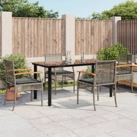 5-teiliges Garten-Essset mit grauen synthetischen Rattankissen von , Gartensets - Ref: Foro24-3213620, Preis: 418,28 €, Rabat...