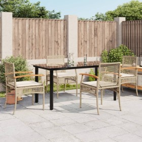 5-teiliges Garten-Essset mit beigen Kissen aus synthetischem Rattan von , Gartensets - Ref: Foro24-3213634, Preis: 436,99 €, ...