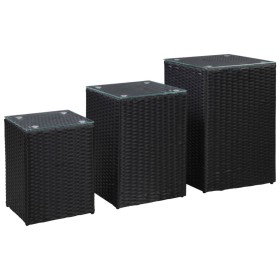 Side tables 3 pieces black synthetic rattan glass surface by vidaXL, Side tables - Ref: Foro24-46984, Price: 63,23 €, Discoun...