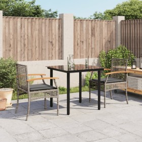 3-teilige Garten-Essgruppe mit grauen synthetischen Rattankissen von , Gartensets - Ref: Foro24-3213617, Preis: 201,05 €, Rab...