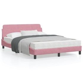 Pink velvet bed frame with headboard 140x190 cm by , Beds and slatted bases - Ref: Foro24-373177, Price: 186,28 €, Discount: %