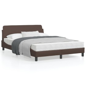 Estructura de cama cabecero cuero sintético marrón 140x190 cm de , Camas y somieres - Ref: Foro24-373180, Precio: 157,83 €, D...