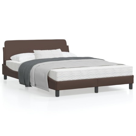 Brown synthetic leather headboard bed frame 140x190 cm by , Beds and slatted bases - Ref: Foro24-373180, Price: 146,68 €, Dis...