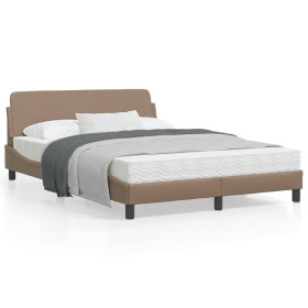 Cappuccino synthetic leather headboard bed frame 140x190cm by , Beds and slatted bases - Ref: Foro24-373182, Price: 167,72 €,...