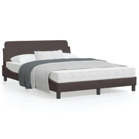 Estructura de cama con cabecero de tela marrón oscuro 140x190cm de , Camas y somieres - Ref: Foro24-373168, Precio: 136,99 €,...