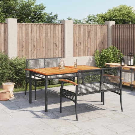 3-teilige Garten-Essgruppe mit schwarzen Kissen aus synthetischem Rattan von , Gartensets - Ref: Foro24-3213566, Preis: 347,2...