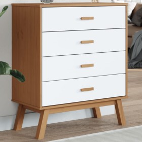 OLDEN bedside table solid white and brown pine wood by , Drawers - Ref: Foro24-358590, Price: 124,33 €, Discount: %