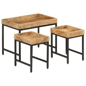 Stackable tables 3 pieces solid rough mango wood and iron by , Side tables - Ref: Foro24-372732, Price: 85,43 €, Discount: %