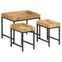 Stackable tables 3 pieces solid rough mango wood and iron by , Side tables - Ref: Foro24-372732, Price: 85,43 €, Discount: %