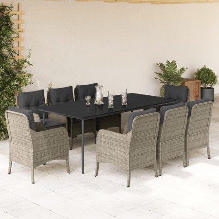 Garden dining set 9 pieces with light gray synthetic rattan cushions by , Garden sets - Ref: Foro24-3211996, Price: 998,04 €,...