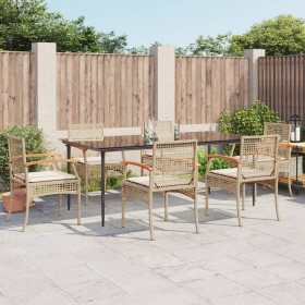 7-teiliges Garten-Essset mit beigen Kissen aus synthetischem Rattan von , Gartensets - Ref: Foro24-3213629, Preis: 595,99 €, ...