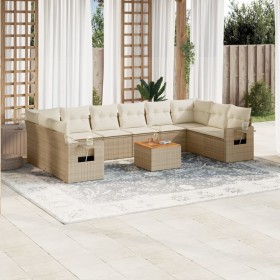 Set de sofás de jardín 11pzas con cojines ratán sintético beige de , Sofás modulares de exterior - Ref: Foro24-3224735, Preci...