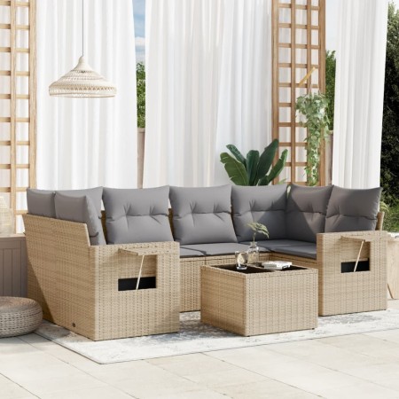 7-piece garden sofa set and beige synthetic rattan cushions by , Garden sets - Ref: Foro24-3219918, Price: 481,07 €, Discount: %