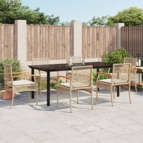 7-teiliges Garten-Essset mit beigen Kissen aus synthetischem Rattan von , Gartensets - Ref: Foro24-3213636, Preis: 617,99 €, ...