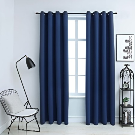 Cortinas opacas con anillas de metal 2 uds azul 140x225 cm de vidaXL, Cortinas y visillos - Ref: Foro24-134451, Precio: 35,99...