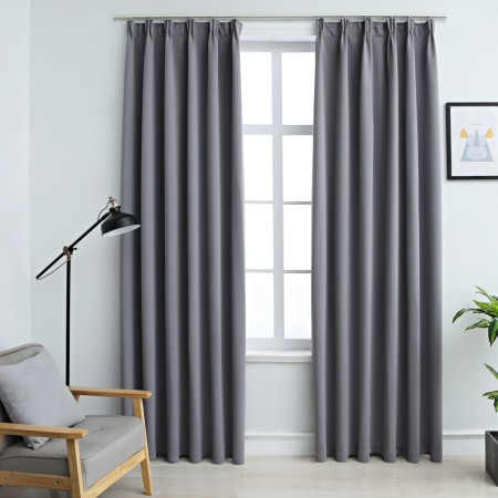 Cortinas opacas con ganchos 2 piezas gris 140x225 cm de vidaXL, Cortinas y visillos - Ref: Foro24-134431, Precio: 35,03 €, De...