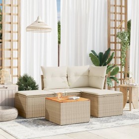 Gartensofa-Set mit Kissen, 5-teilig, beiges synthetisches Rattan von , Gartensets - Ref: Foro24-3255918, Preis: 316,99 €, Rab...