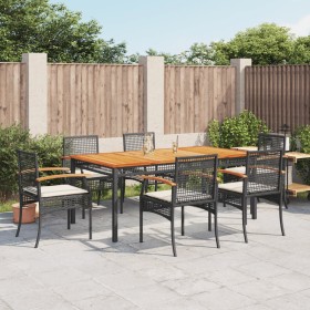 7-teiliges Garten-Essset und schwarze Kissen aus synthetischem Rattan von , Gartensets - Ref: Foro24-3213564, Preis: 550,68 €...