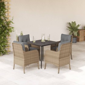 5-teiliges Garten-Essset mit beigen Kissen aus synthetischem Rattan von , Gartensets - Ref: Foro24-3211977, Preis: 488,15 €, ...