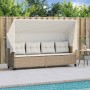 Sun lounger with hood and beige synthetic rattan cushions by , Loungers - Ref: Foro24-368339, Price: 249,99 €, Discount: %