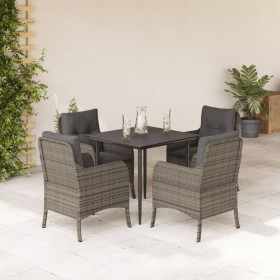 5-teiliges Garten-Essset mit grauen Kissen aus synthetischem Rattan von , Gartensets - Ref: Foro24-3211949, Preis: 515,99 €, ...