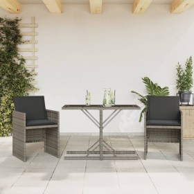 Garden chairs and table with cushions 3 pieces gray PE rattan by , Garden sets - Ref: Foro24-365064, Price: 161,28 €, Discoun...