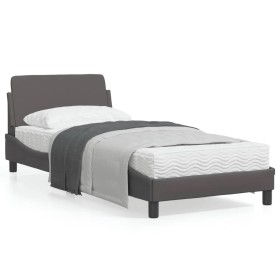 Bed frame with gray synthetic leather headboard 90x200 cm by , Beds and slatted bases - Ref: Foro24-373121, Price: 115,26 €, ...