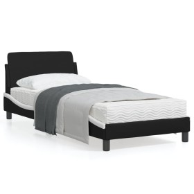 Estructura cama cabecero cuero sintético negro blanco 90x200 cm de , Camas y somieres - Ref: Foro24-373123, Precio: 107,56 €,...