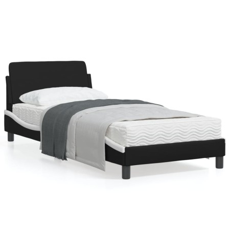 Estructura cama cabecero cuero sintético negro blanco 90x200 cm de , Camas y somieres - Ref: Foro24-373123, Precio: 107,70 €,...