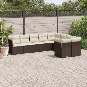 9-teiliges Gartensofa-Set und braune Kissen aus synthetischem Rattan von , Gartensets - Ref: Foro24-3250012, Preis: 586,56 €,...