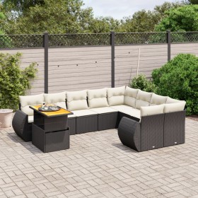 Gartensofa-Set 10-teilig mit schwarzen synthetischen Rattankissen von , Gartensets - Ref: Foro24-3272358, Preis: 680,06 €, Ra...