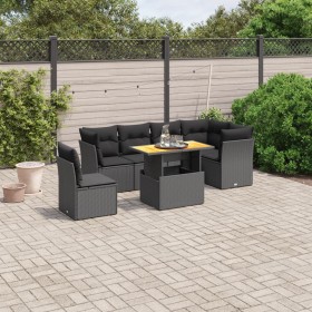 7-teiliges Garten-Essset und schwarze Kissen aus synthetischem Rattan von , Gartensets - Ref: Foro24-3270852, Preis: 480,62 €...