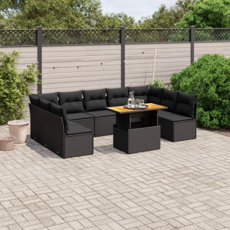 Gartensofa-Set 10-teilig mit schwarzen synthetischen Rattankissen von , Gartensets - Ref: Foro24-3271454, Preis: 650,33 €, Ra...