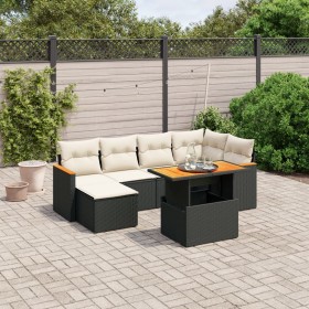 7-teiliges Garten-Essset und schwarze Kissen aus synthetischem Rattan von , Gartensets - Ref: Foro24-3273177, Preis: 490,04 €...