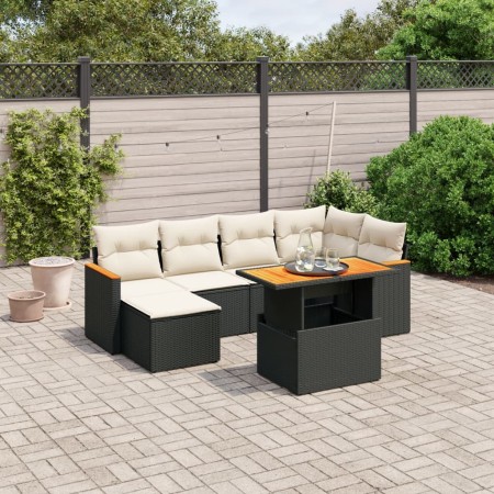 7-teiliges Garten-Essset und schwarze Kissen aus synthetischem Rattan von , Gartensets - Ref: Foro24-3273177, Preis: 470,67 €...