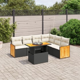 7-teiliges Garten-Essset und schwarze Kissen aus synthetischem Rattan von , Gartensets - Ref: Foro24-3273975, Preis: 532,01 €...